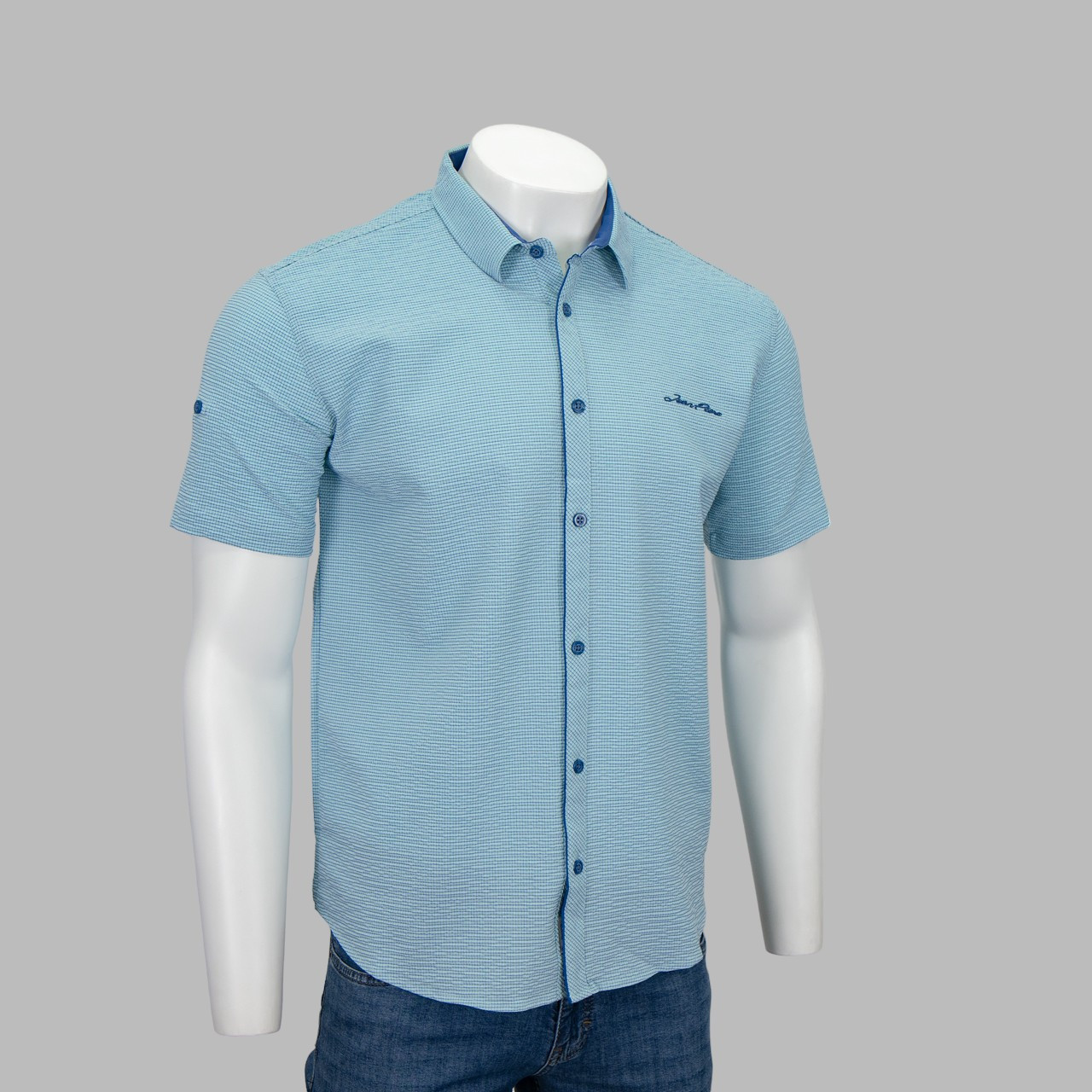Сорочка чоловіча, приталена (Slim Fit) з коротким рукавом, Bagarda JP6515 MINT 93% бавовна 7% еластан XL(Р)
