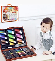 Детский художественный набор 150 предметов для рисования для творчества в деревянном кейсе