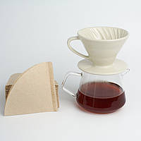 Набір для приготування кави Пуровер керамічний/Графін/Фільтра 100шт для альтернативного заварювання (PWF100)