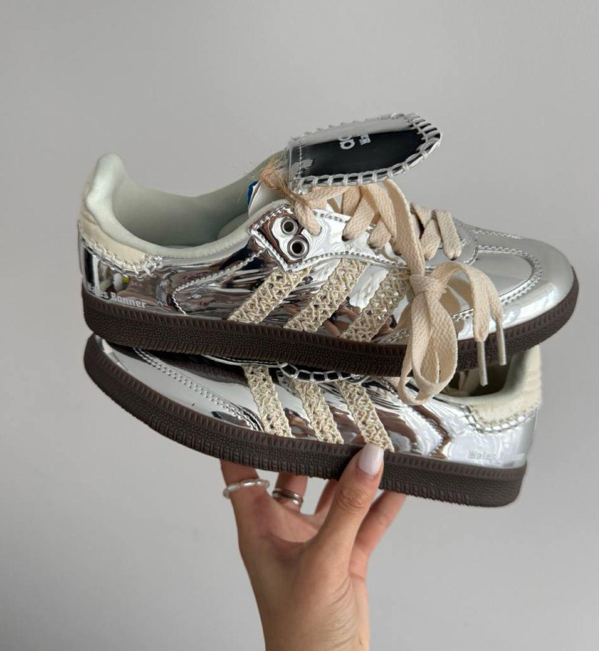 Жіночі кросівки Adidas Samba Wales Bonner Silver Адідас Самба Вейлес лак шкіра срібло демісезон