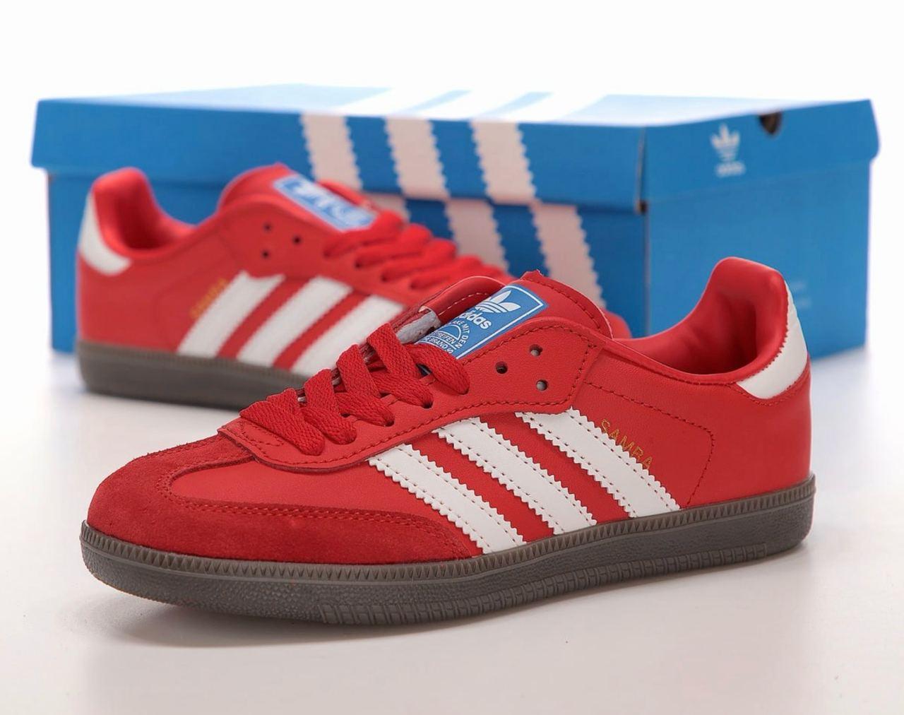 Жіночі кросівки Adidas Samba Red White Адідас Самба червоні з білим повсякденні замша шкіра демісезон