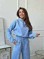 Трендовый спортивный вельветовый костюм двойка (кофта + штаны). Арт 431А450 Голубой 42/44