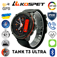 Мужские тактические водонепроницаемые смарт-часы с компасом и GPS Kospet Tank T3 Ultra Black Умные часы IP69k