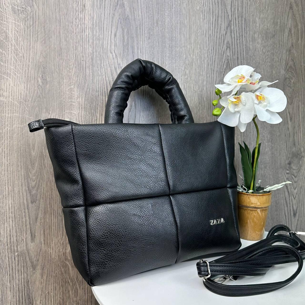 Жіноча дута сумочка на плече Zara — якісна класична м'яка сумка для дівчат, фото 1