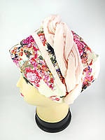 Чалма Тюрбан бандана платок на голову Шапка-чалма женская косами цветочный принт весна лето Молочная с цветами