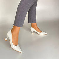 Женские кожаные туфли на каблуке QQ Shoes 0851 Белые