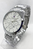 Часы наручные мужские Тоmmy Нilfigеr (Томми Хилфигер), серебристые с белым циферблатом ( код: IBW743SO )