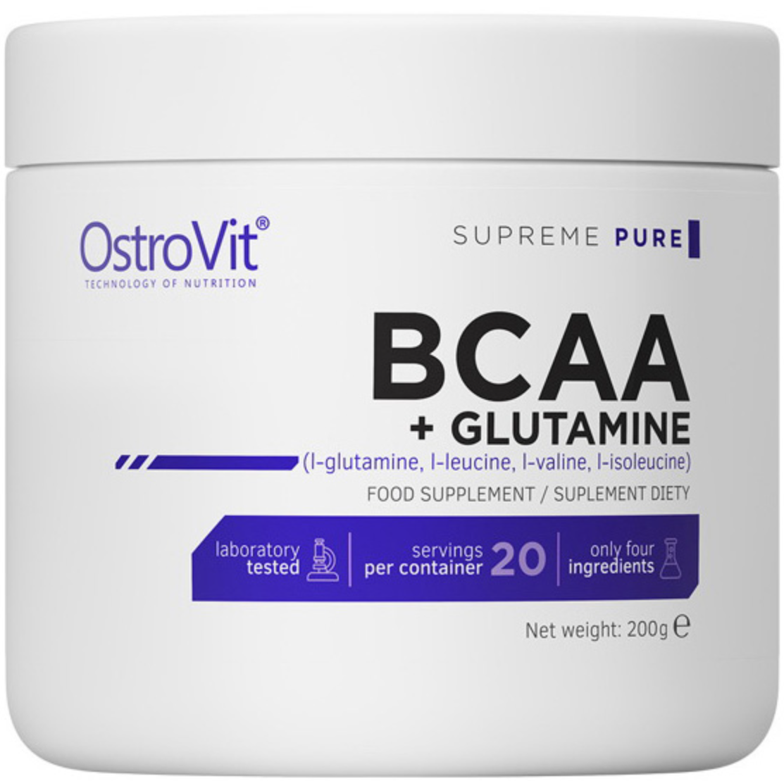 Всаа глютамін OstroVit 100% BCAA + Glutamine 200 г без смаку