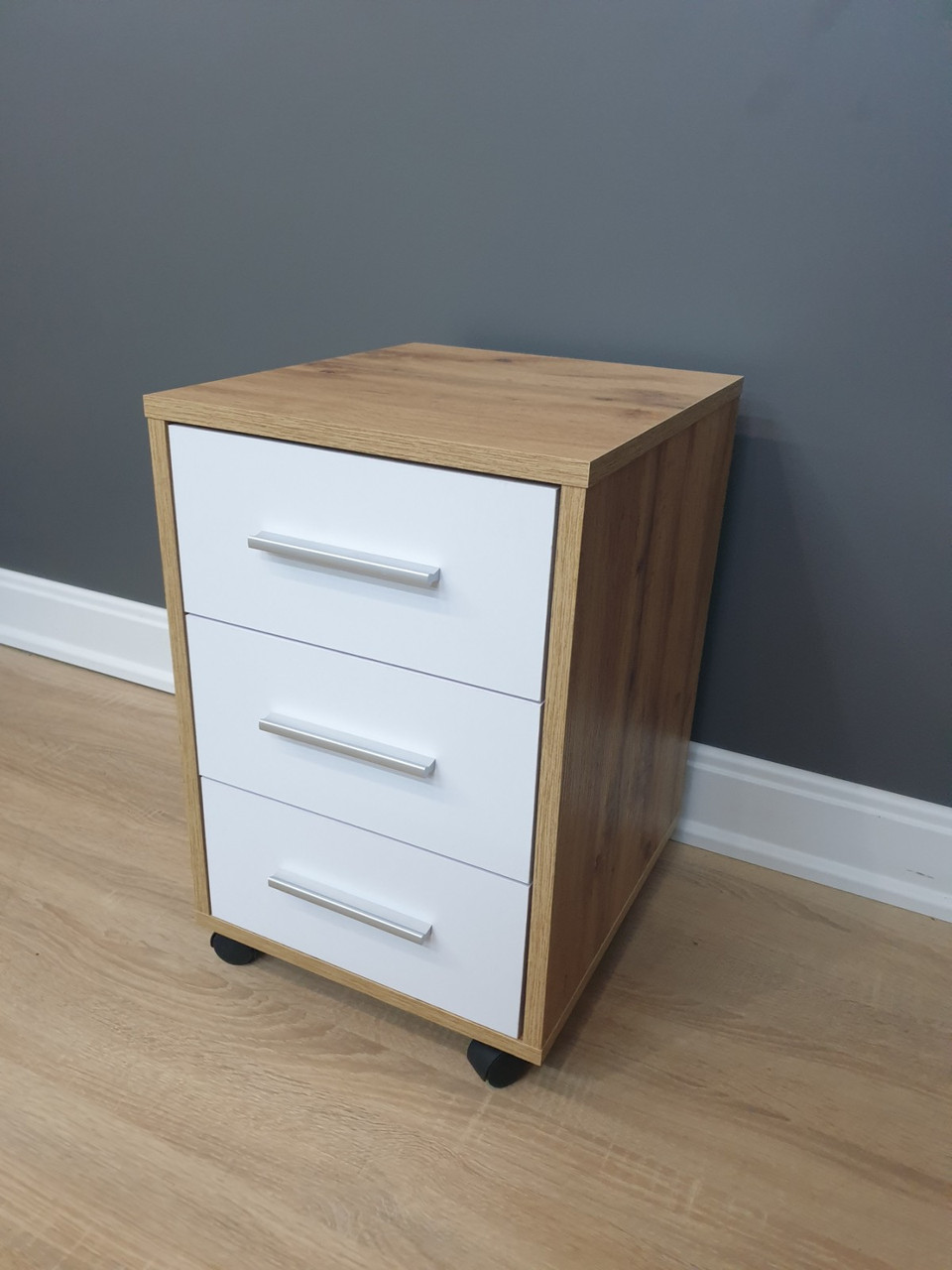 Тумба мобильная офисная 3 ящика габариты h44*35*45 дуб аппалачи с белым ...