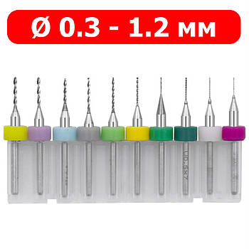 Міні свердла Ø 0.3 - 1.2 мм - для Dremel, бормашин, граверів - хвостовик Ø 3.175 мм