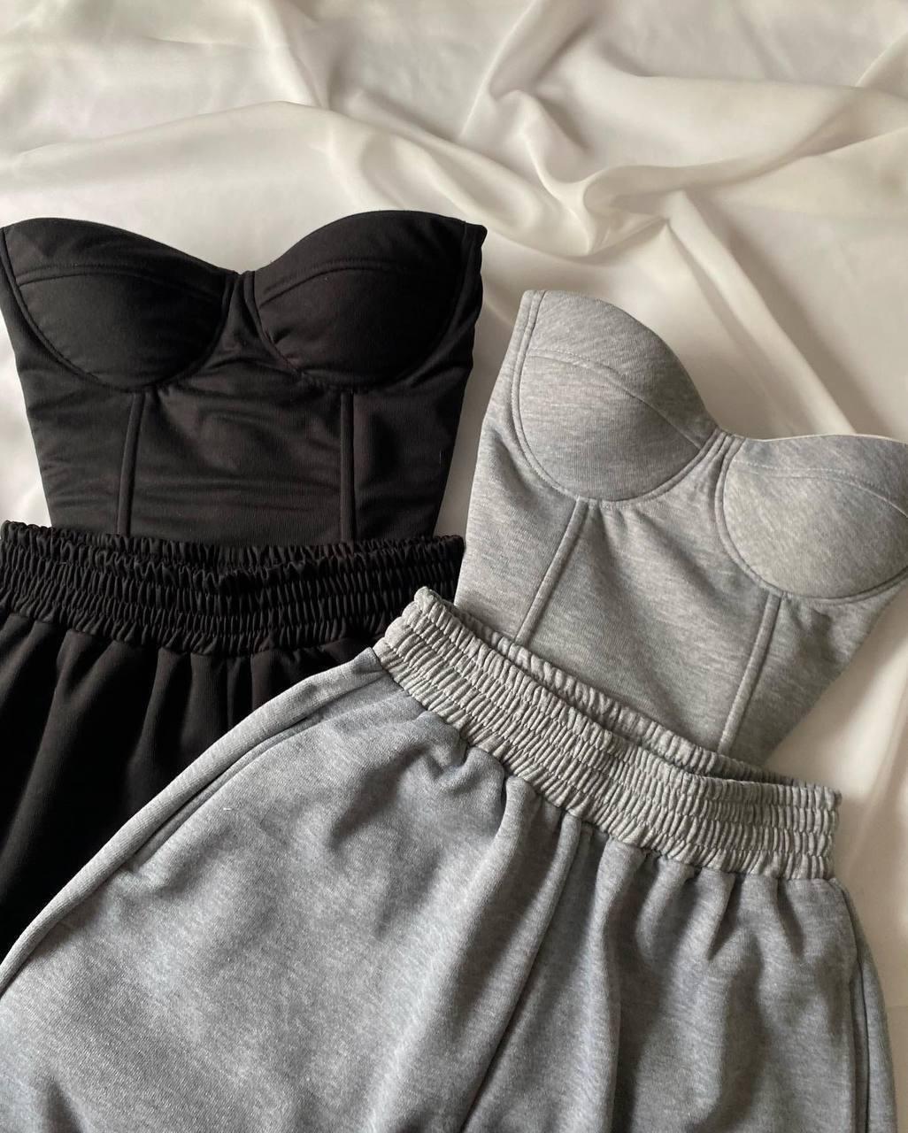 Жіночий модний літній Костюм топ з чашками + штани штани палаццо двонитка найк Туреччина супер якість сірий