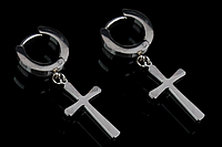 Серьги классические, кольца с подвеской крестик МК0164