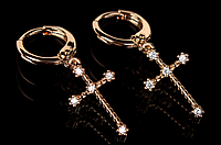 Серьги классические, кольца с подвеской крестик МК0165