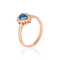 Серебряное кольцо в позолоте с голубыми фианитами, Размер 17,0, Вес: 2.8 г