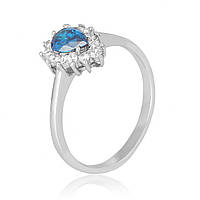 Серебряное кольцо с голубыми фианитами, Размер 16,0, Вес: 2.7 г