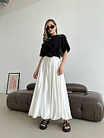 Женская красивая, длинная юбка - клеш на подкладке, 42, 44, черный, белый, шелк. Белый, 44