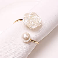 Кольцо для салфеток металлическое, с цветком, сервировочное кольцо «White rose»