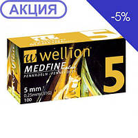 Иглы для инсулиновых шприц-ручек Wellion MEDFINE plus 0,25(mm)(31G) x 5 мм, упаковка 100 шт