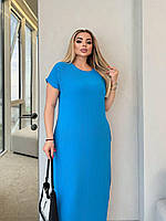 Женское платье с коротким рукавом Батал 50-52,54-56,58-60 Летнее женское платье Однотонное платье макси V&Vsft