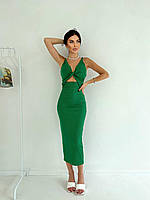 Жіноча приталена сукня міді колір зелений р.42/44 455558