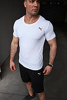 Спортивный костюм Puma мужской на лето: черные шорты и белая футболка