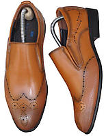 Розміри 40, 41, 42, 43, 44, 45 Туфлі броги чоловічі з натуральної шкіри повнорозмірні, коричневі руді Patriot 9015