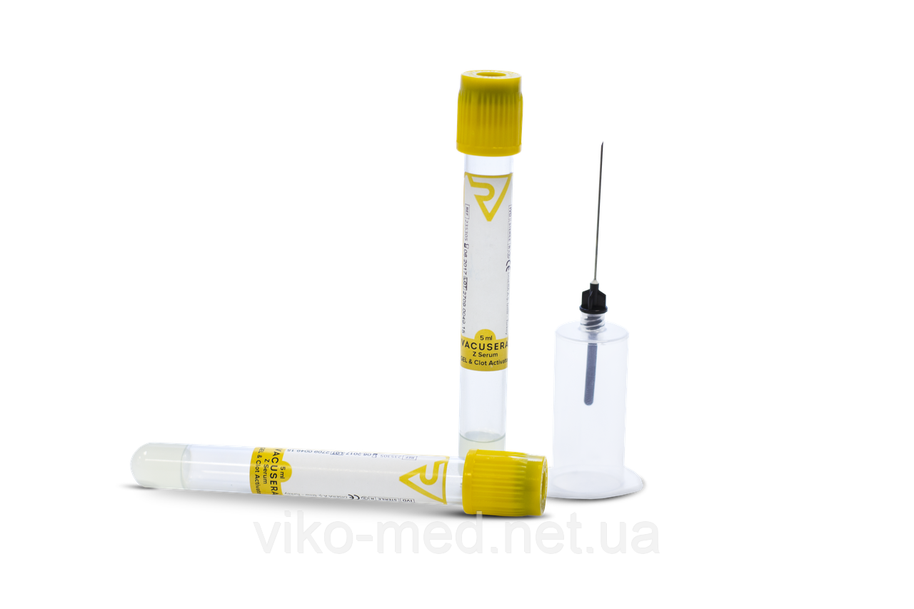 Пробірка 5 мл вакуумна для забору крові Волес, з гелем і активатором згортання,13x100 мл, жовтий кр*, фото 1