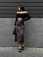 RAY Женская юбка с высокой посадкой в стиле миди ткань софт принт леопард с боку потайная молния 42-44 46-48