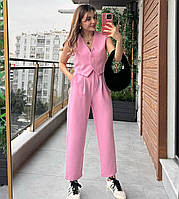 RAY Женский комплект с костюмной ткани Жилетка безрукавка на пуговицах и брюки с высокой талией SM/LXL