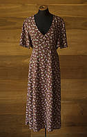 Коричневое летнее платье в мелкие цветочки миди женское Clockhouse, размер M