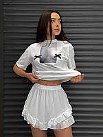 ШОК! Женская футболка оверсайз молочного цвета с оригинальным принтом на груди 42-46 универсальный