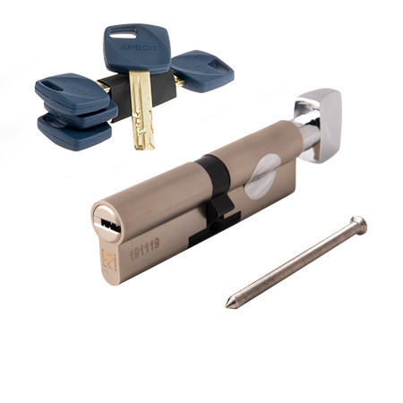 Циліндр APECS XR-90-C15-NI нікель ключ-вороток, фото 1