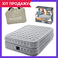 Надувная кровать со встроенным насосом матрас велюровый двухместный Intex 64490