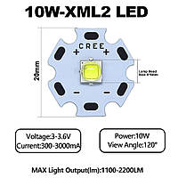 Светодиод Cree XML2 T6 10W 7000К для фонарей,фар,светильников 20мм алюминий