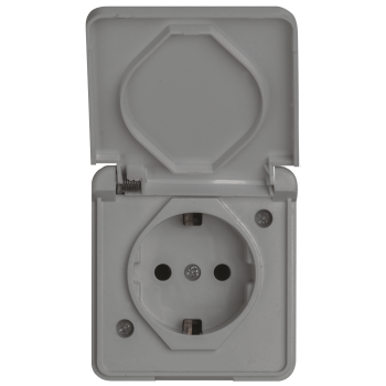 Розетка з/з, 16А, MARSO "Aqua", IP 44, з кришкою, сіра