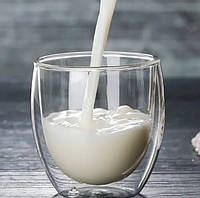 Склянка 250мл з подвійним дном Прозора скляна термостійка склянка з подвійними стінками