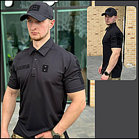 Мужская армейская тактическая футболка поло черная coolpass для военнослужащих, Coolpass футболки BaGr