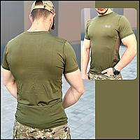 Футболка форменная армейская однотонная оливковая тактическая потоотводящая, военные футболки gear
