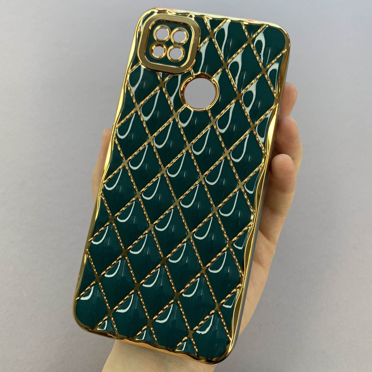 Чохол для Xiaomi Redmi 9C золотий чохол з ромбиками із захистом камери на телефон сяомі редмі 9с зелений w0u