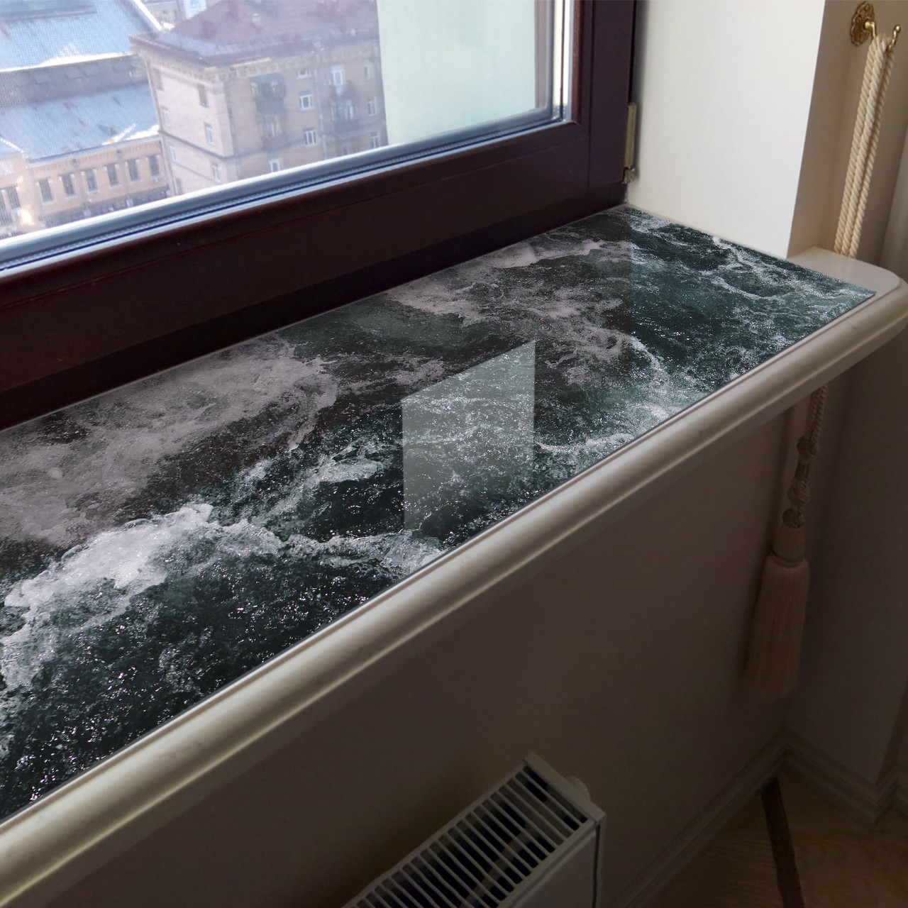 Покриття для підвіконня, м'яке скло з фотодруком текстури Глибокого океану 35х100 см ПО-tx11705