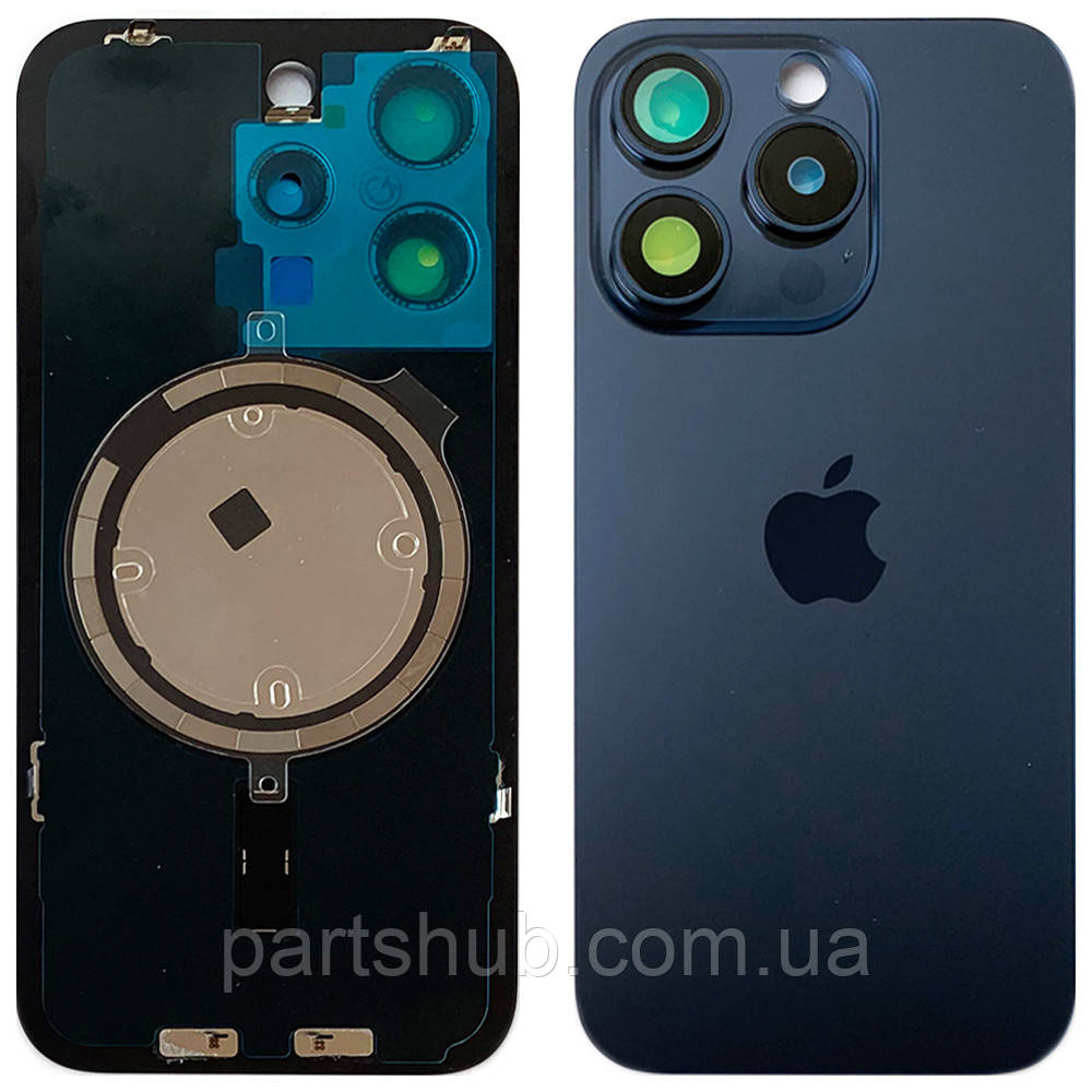Задня кришка Apple iPhone 15 Pro (синя Blue Titanium з рамкою, склом камер та магнітом), фото 1