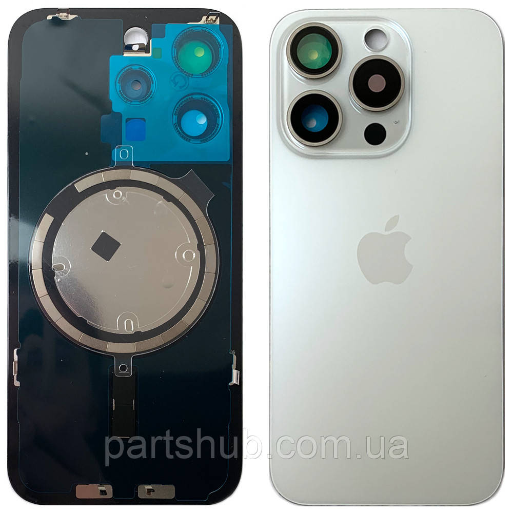 Задня кришка Apple iPhone 15 Pro (біла White Titanium з рамкою, склом камер та магнітом), фото 1