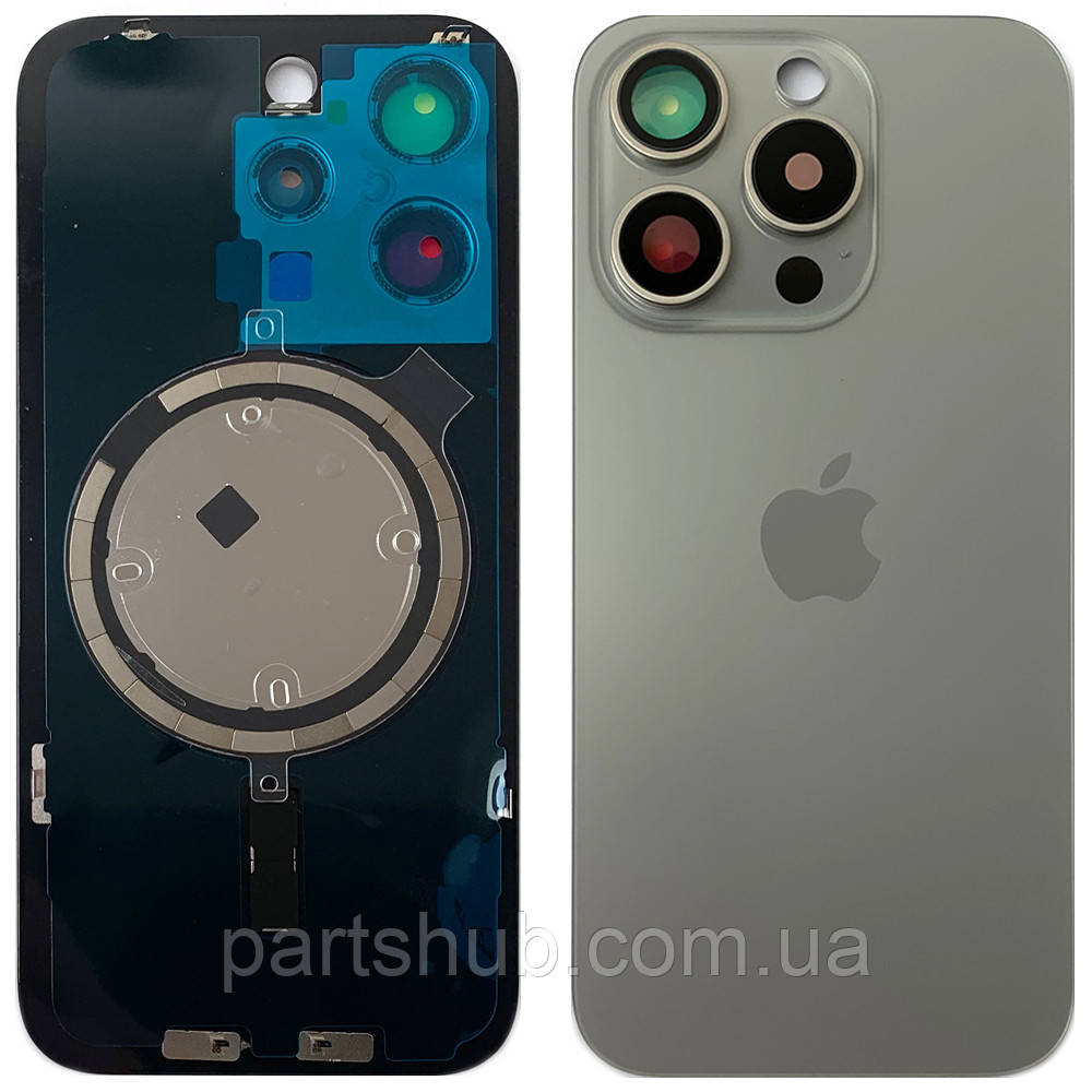 Задня кришка Apple iPhone 15 Pro (сіра Natural Titanium з рамкою, склом камер та магнітом), фото 1