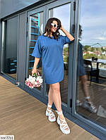 Платье футболка женское короткое повседневное прогулочное однотонное платье туника свободного фасона арт 1075 46/48