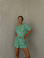 Уютная и модная женская пижама футболка и шорты с эластичным поясом, ткань рубчик с ярким принтом 42-44 44-46