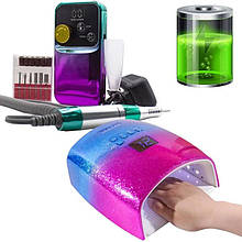 Стартовий набір для майстра манікюру на акумуляторі: лампа S10x Chrom та фрезер EN-102 Chrom, RD-18