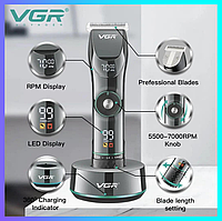 Акумуляторна машинка для стриження VGR з дисплеєм Набір для стриження волосся й бороди з підставкою 5W gol