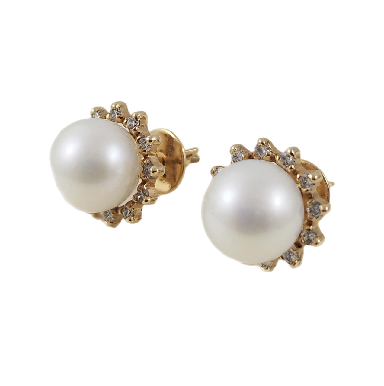 Сережки із червоного золота 585 проби з діамантами й перлами 31415501, фото 1