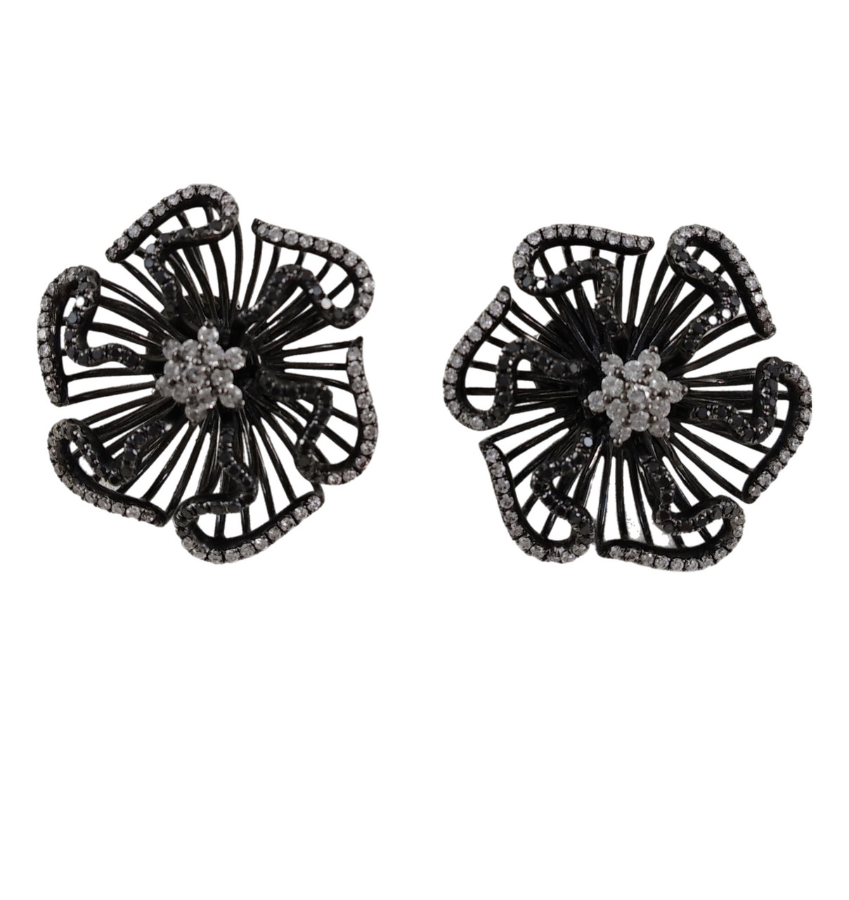 Золоті сережки з діамантами "Квіти" ES0617C_BBL, фото 1