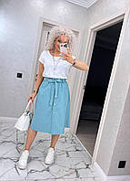 Женская стильная юбка "Дженни" длина миди с поясом (Размеры 42-44,46-48,50-52,54-56), Мятная